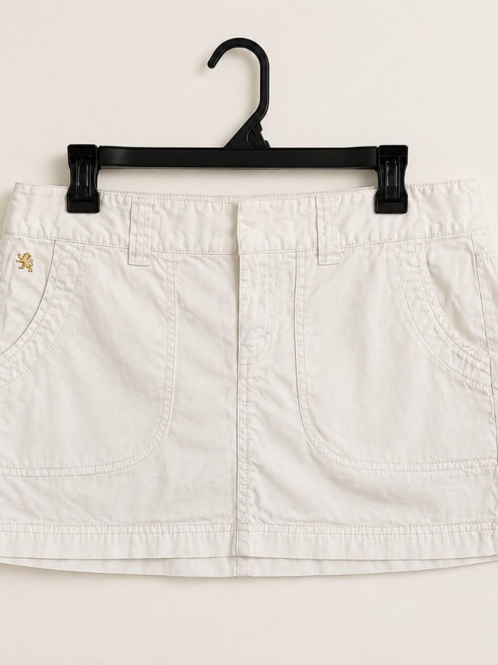 Express White Utility Mini Skirt Gold Lion Size 10